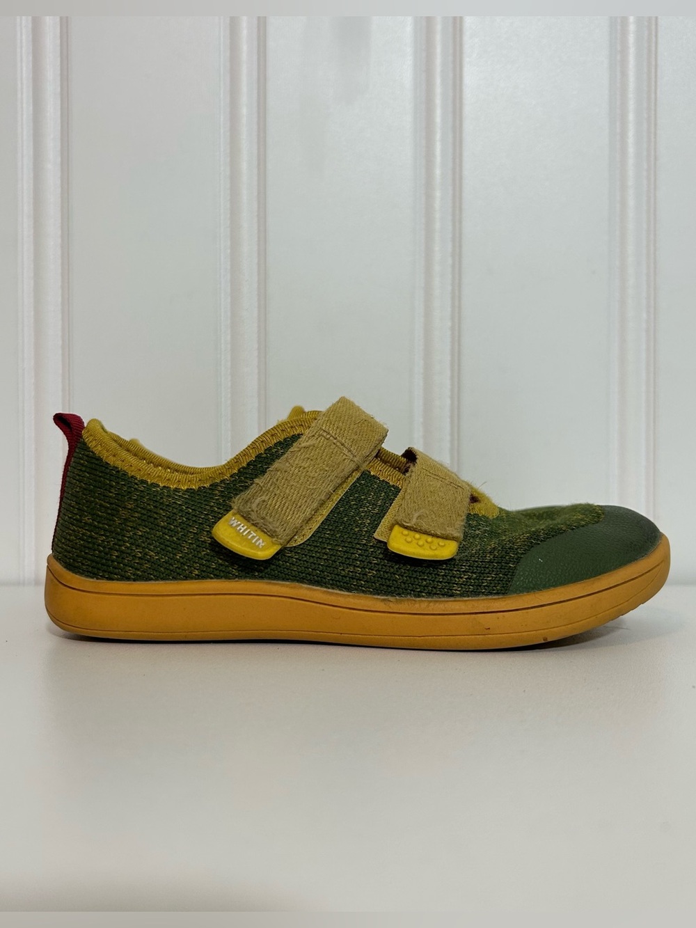 Whitin barefoot minimalist Kids Olive Green and yellow Hook-and-Loop Sneaker